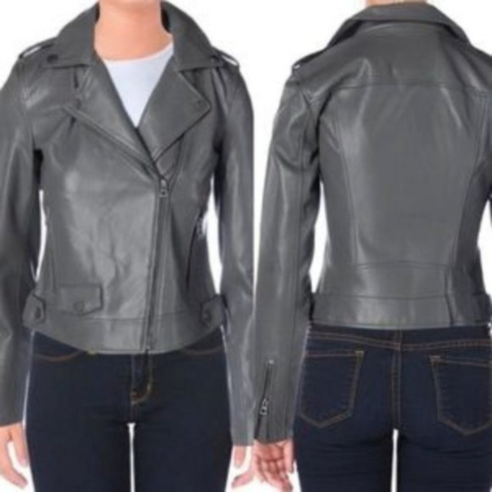 NWT Slate Grey Lucky Brand Moto Leather Jacket - Picture 4 of 6